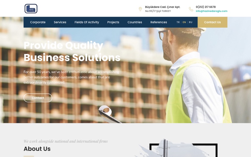 Hazinedaroğlu Group web sitesi ana sayfası