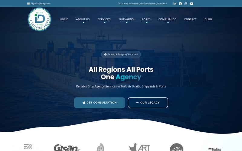 ID Shipping Agency web sitesi ana sayfası