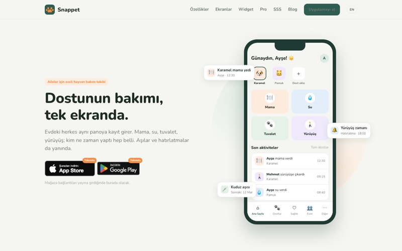 Snappet uygulama tanıtım sitesi
